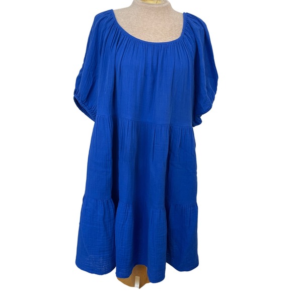 Old Navy Dress Womens XL Blue Gauze Tiered Short Sleeve Casual - Picture 1 of 7